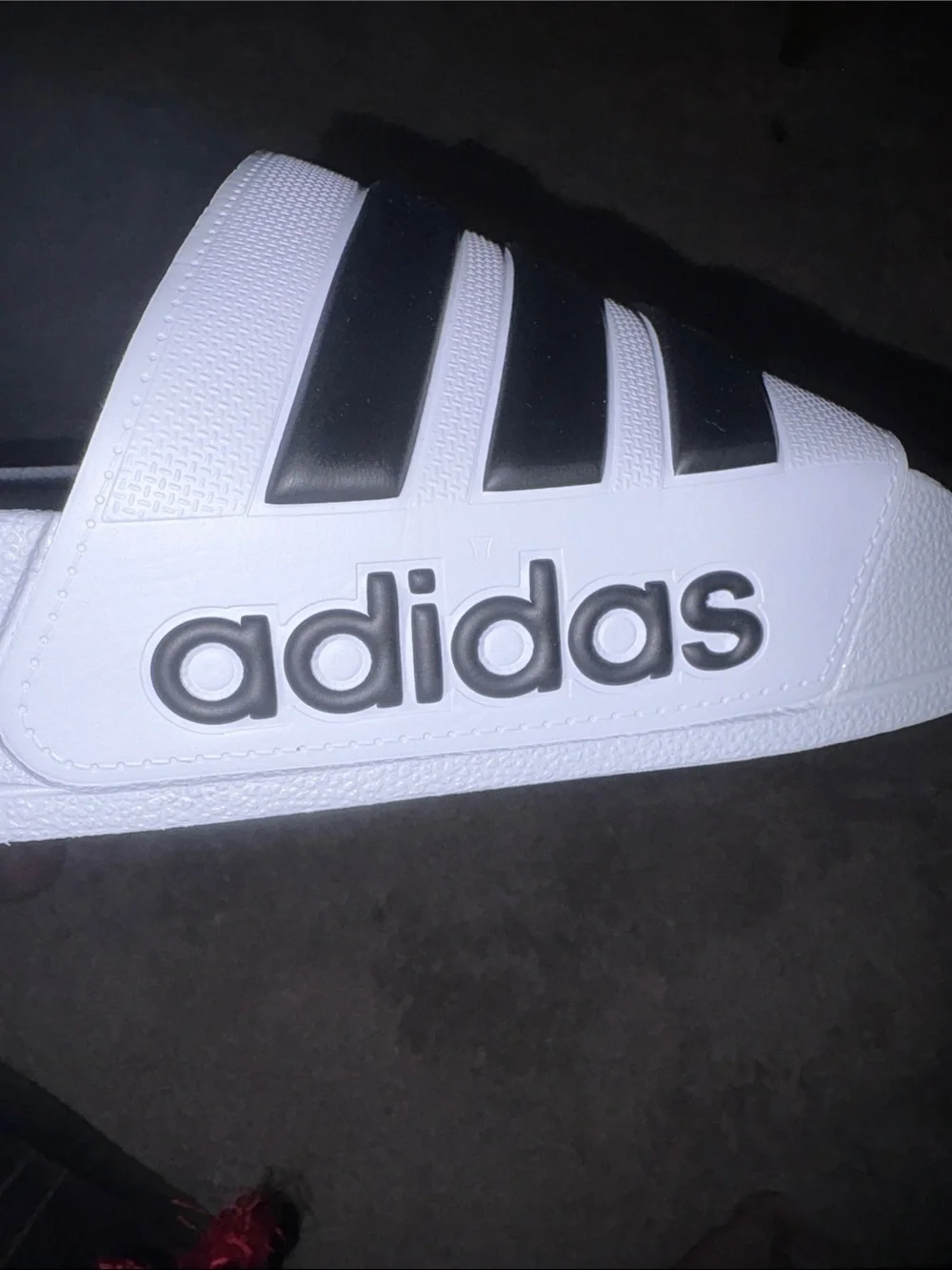adidas White Slides with Black Striped Strap